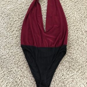 Charlotte Russe Maroon Halter, backless body suit